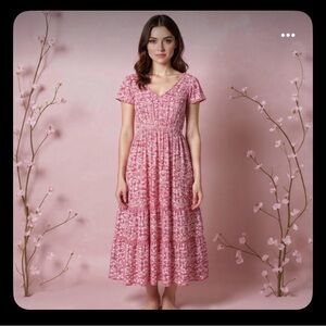 Chic Pink Patterned Midi Dress
